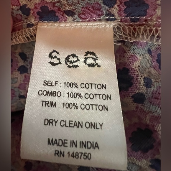 SEA purple pink boho batik flutter sleeve lace inset blouse sz 2 cottagecore - Picture 5 of 7